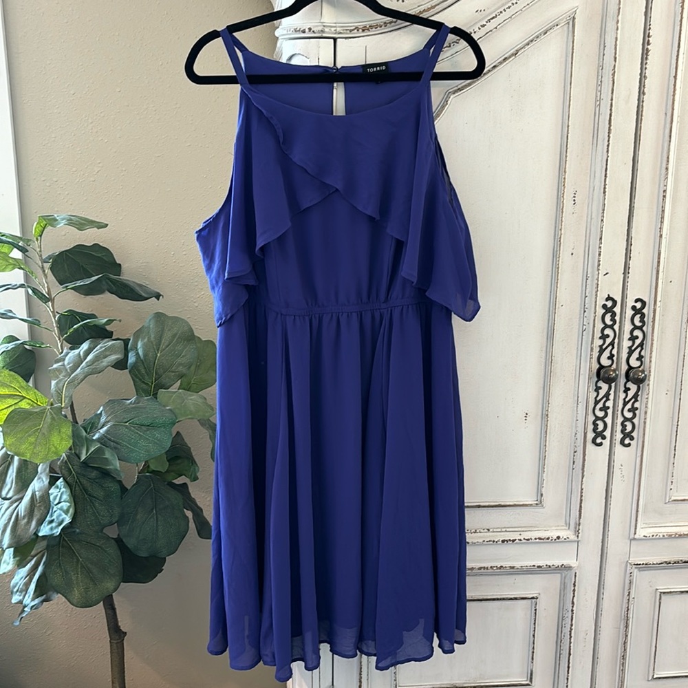 Torrid Purple Layered Cold Shoulder Dress size 1 1X (14/16)